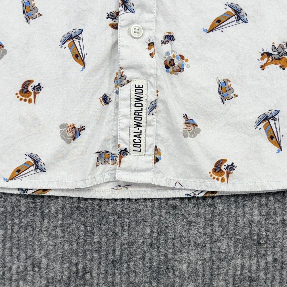 KAVU Shirt Mens XL White Western Graphic Print Short Sleeve Button Up Casual